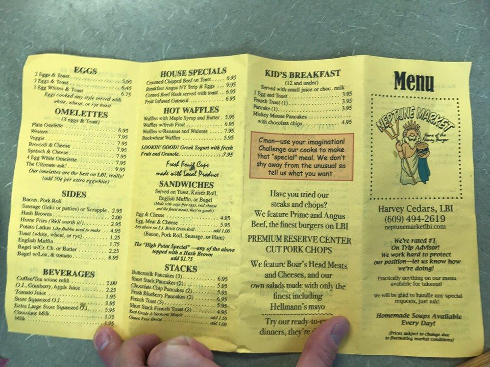 Menu at Neptune Market cafe, Harvey Cedars