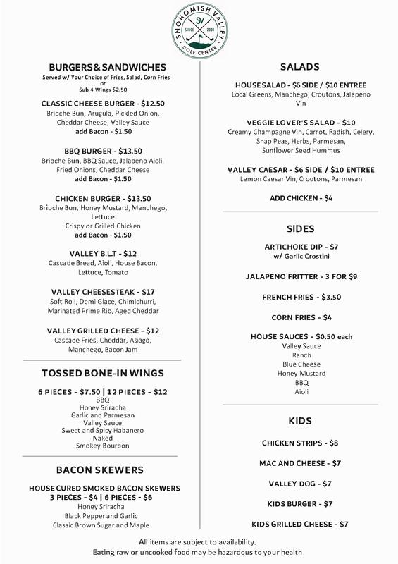 Menu at The Valley Grill, Snohomish