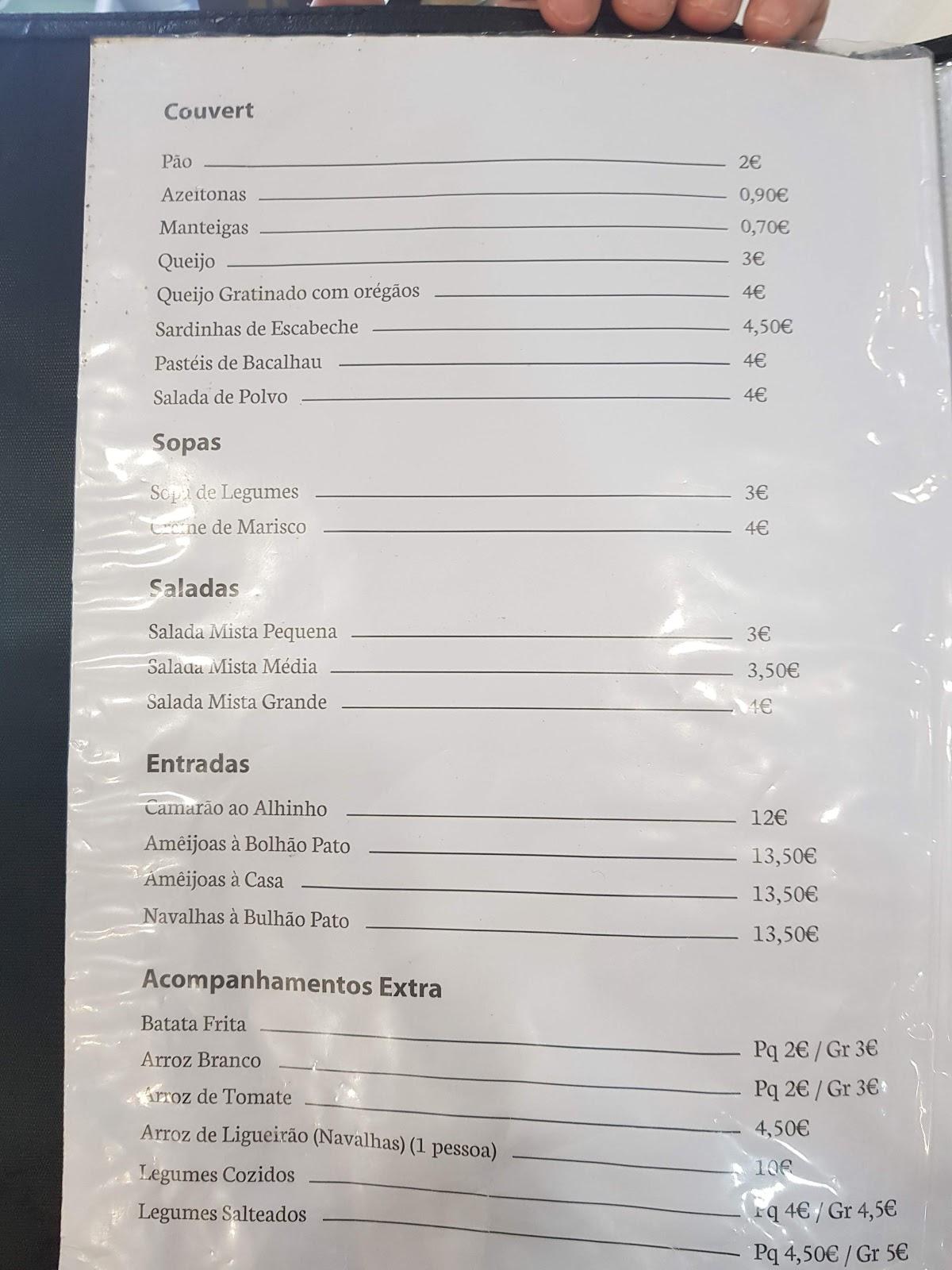 Carta Del Restaurante Ba A Do Sado Set Bal Municipality Av Jos