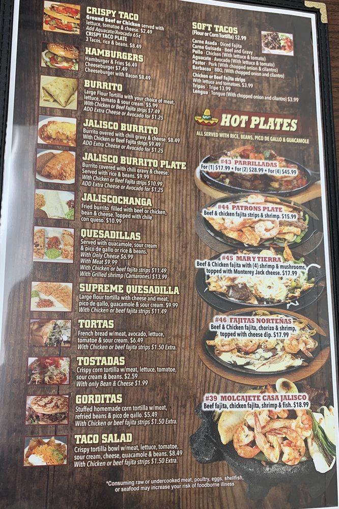 Menu at Casa Jalisco San Angelo restaurant, San Angelo