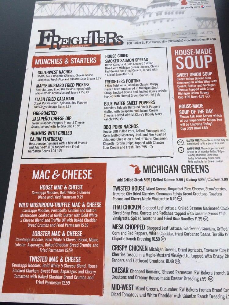 Menu at Freighters Eatery & Taproom restaurant, Port Huron