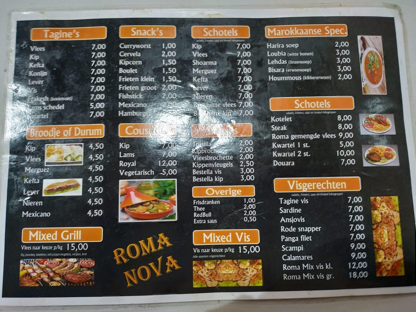 Menu at Roma Nova, Antwerp