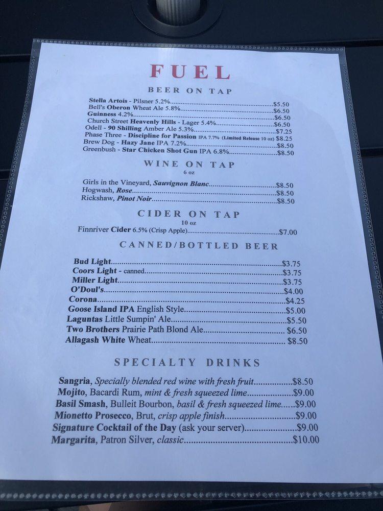 Menu at FUEL, Crème and A Moveable Feast Food Truck pub & bar, Villa Park