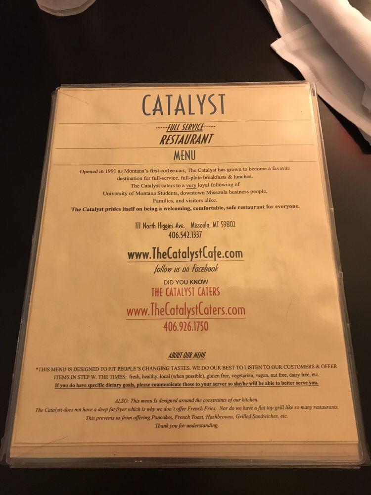 Menu at The Catalyst Cafe, Missoula