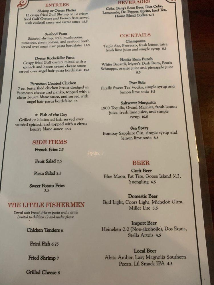 Menu at Hook Gulf Coast Cuisine restaurant, Pass Christian