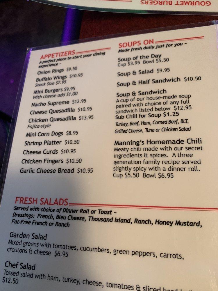 Menu at Manning’s Restaurant & Bar, Minneapolis