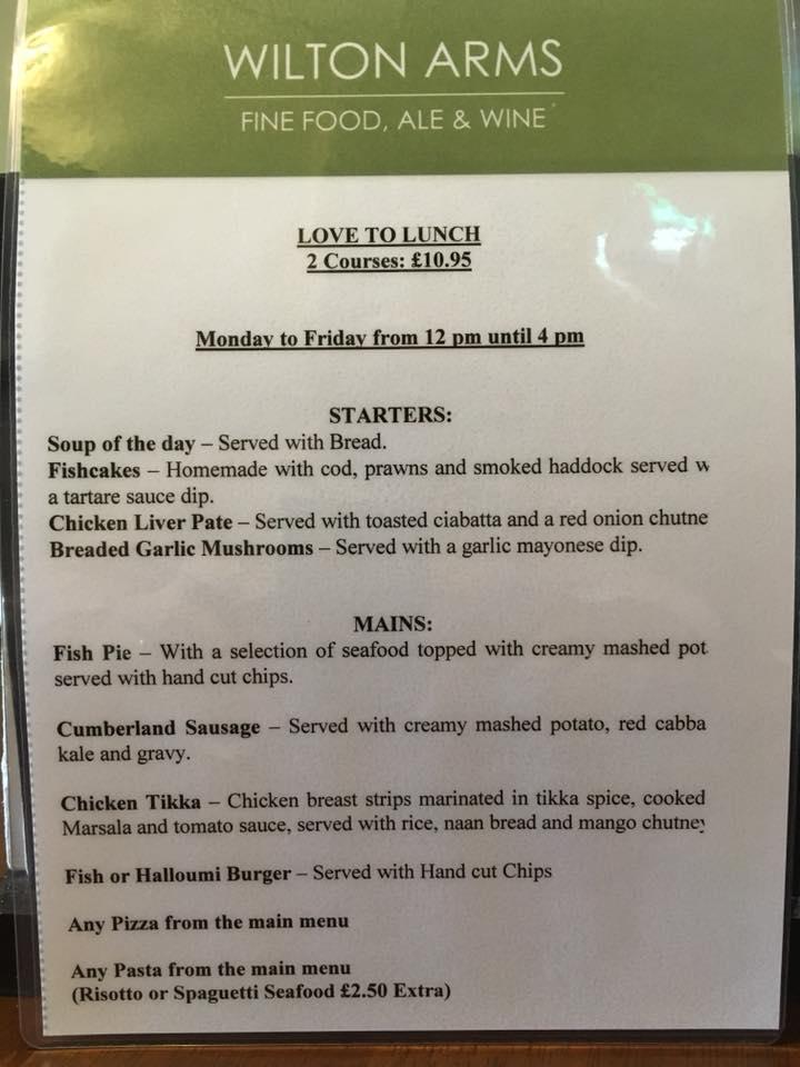 Menu at The Wilton Arms pub & bar, Bolton