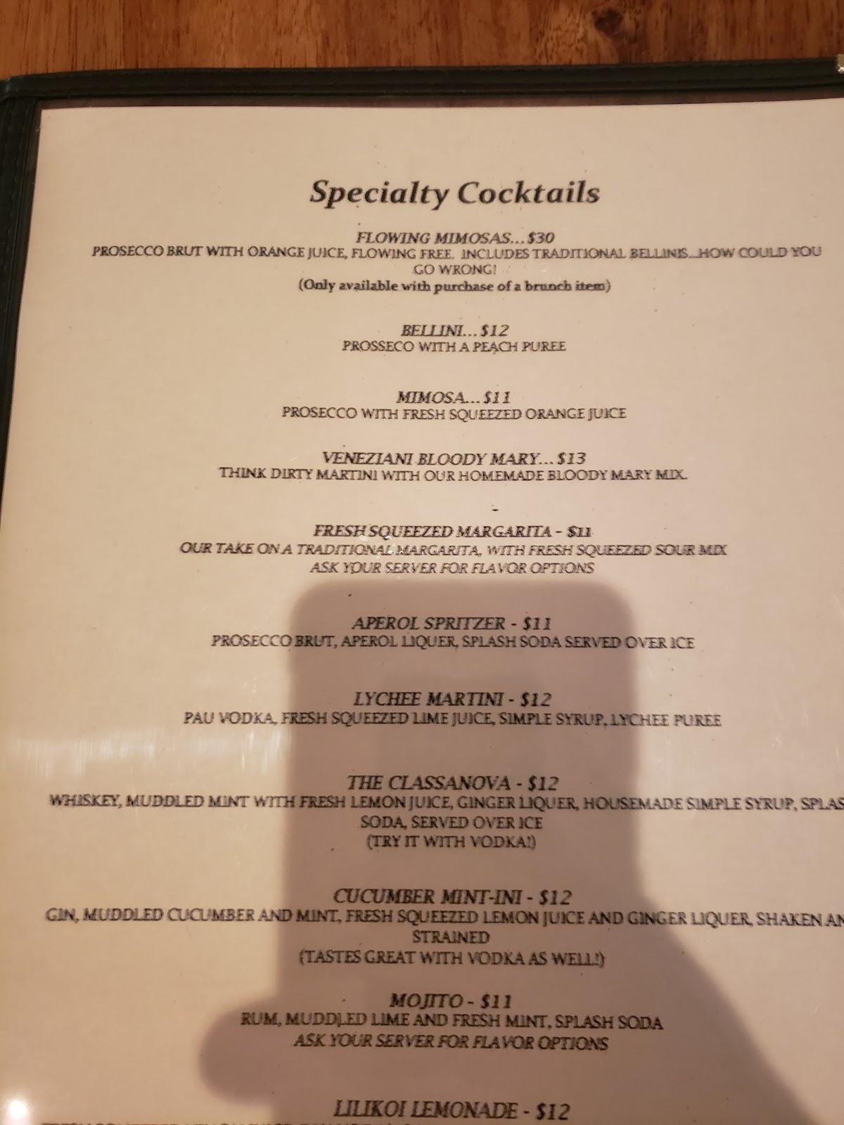 Menu at Casanova Italian Restaurant, Makawao