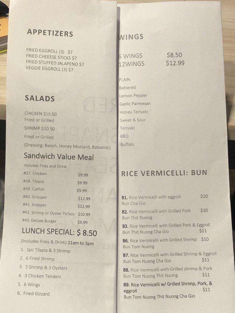 Menu at Red Snapper restaurant, Tallahassee, Crawfordville Rd 5