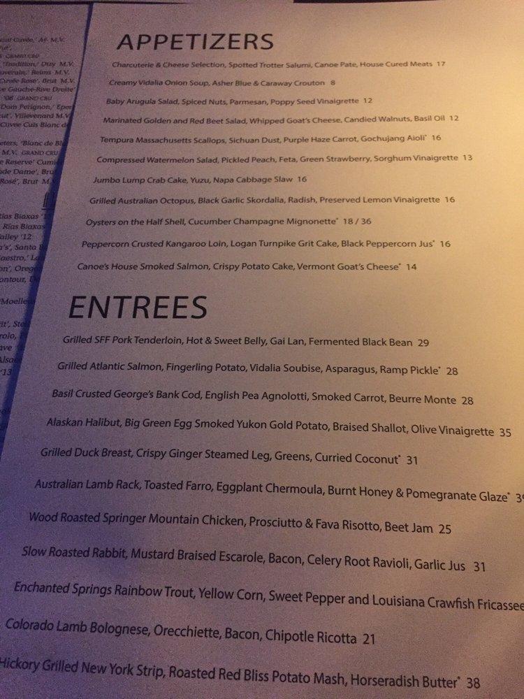 Menu at Canoe restaurant, Atlanta, Paces Ferry Rd SE