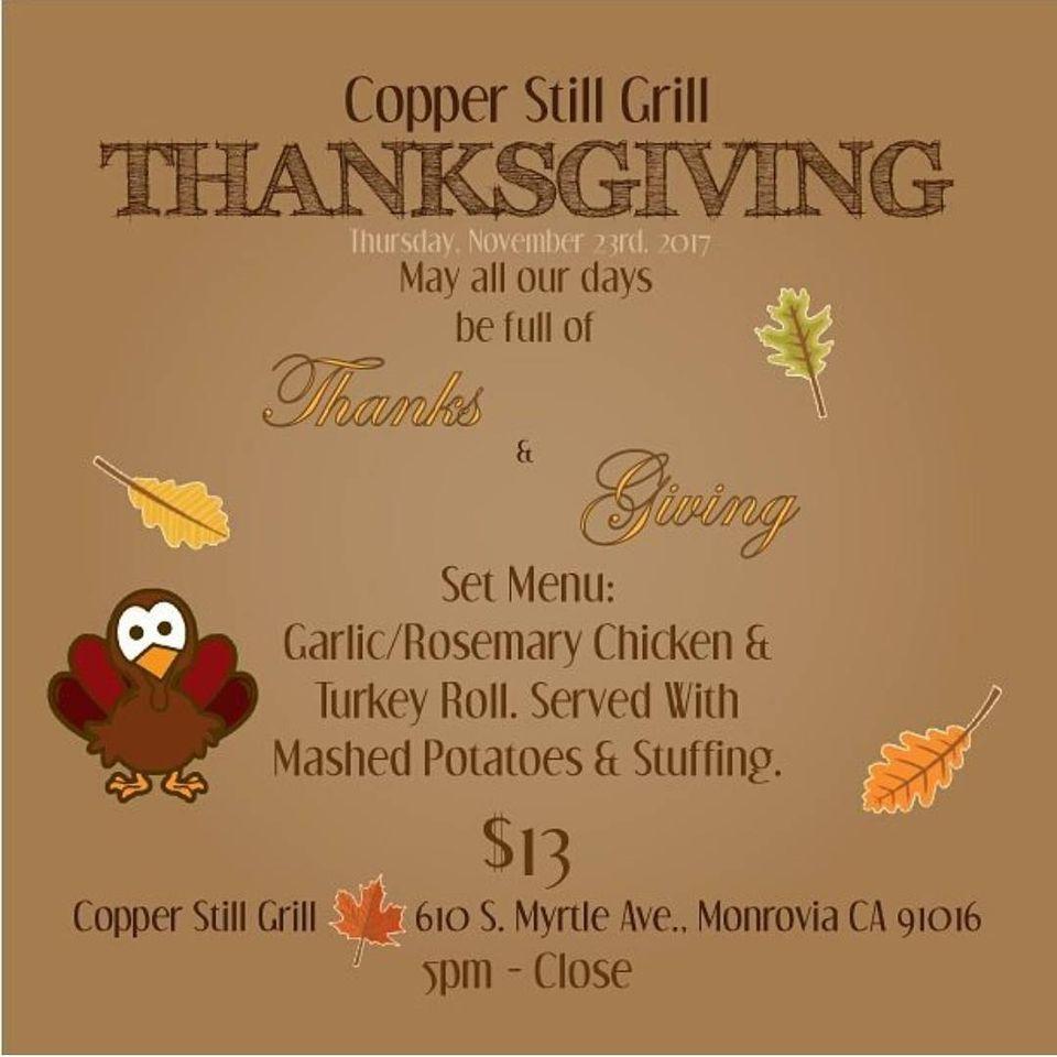 Menu at Copper Still Grill pub & bar, Monrovia