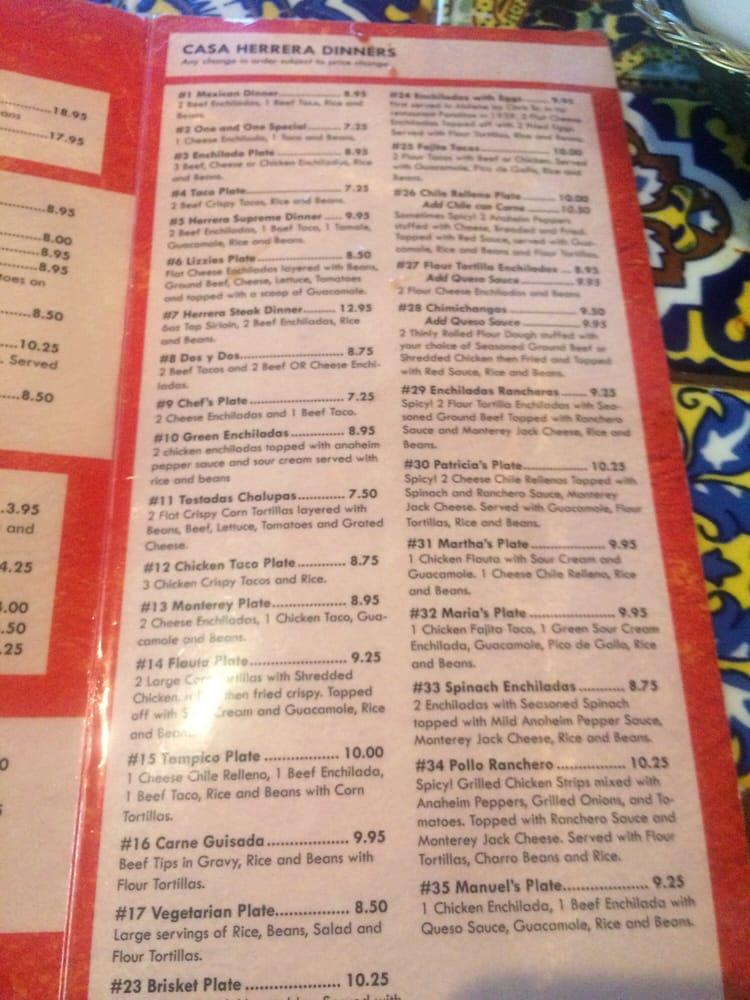 Menu at Casa Herrera Restaurant, Abilene