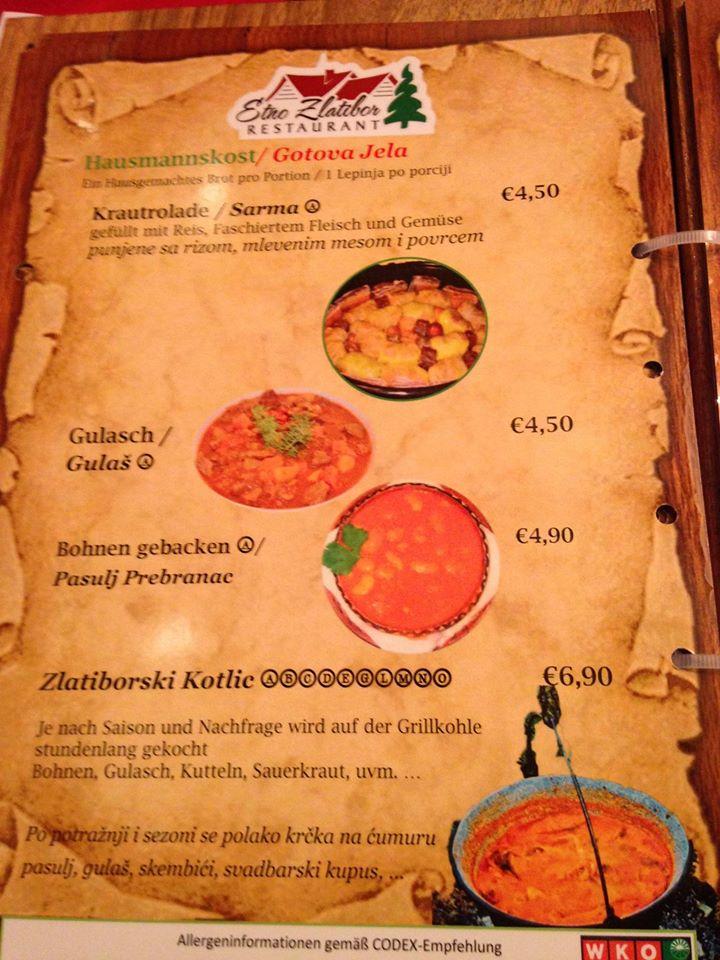Speisekarte von Zlatibor Restaurant Grill, Wien