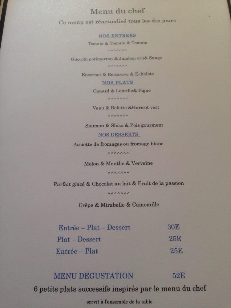 Menu at Au Fil du Zinc restaurant, Chablis