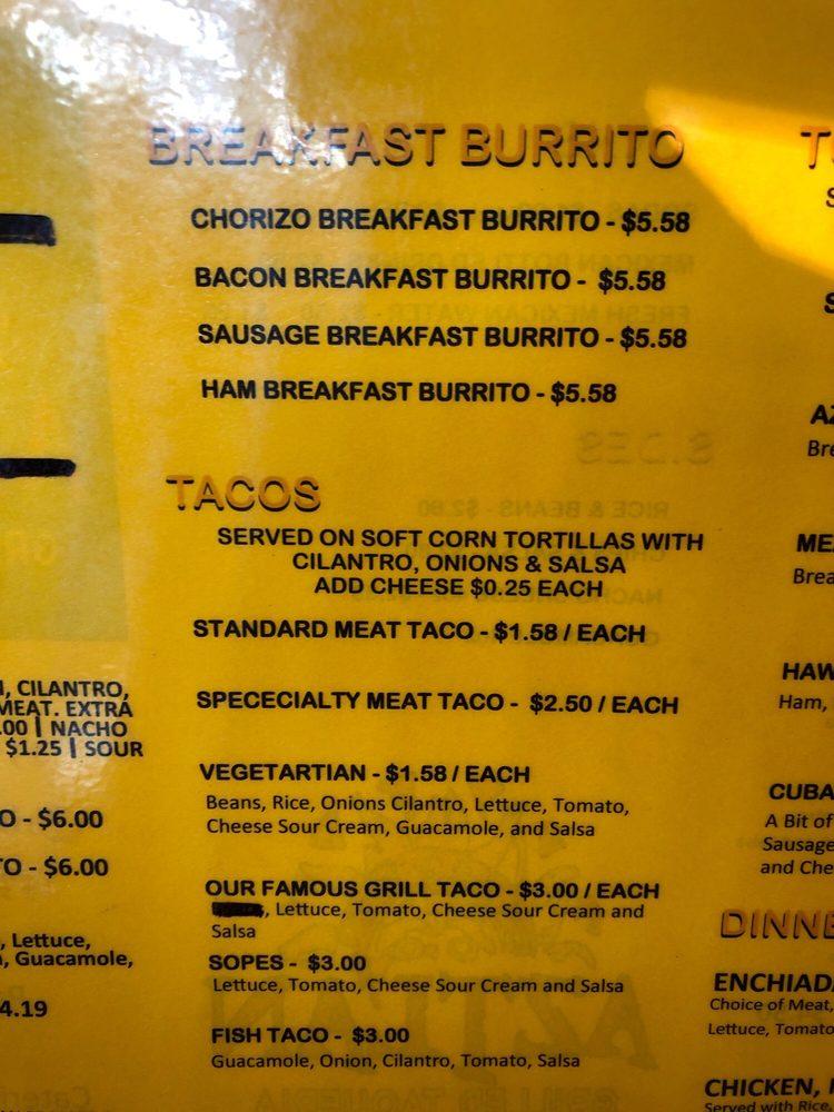 Menu at Aztlan Grilled Taqueria restaurant, Chico