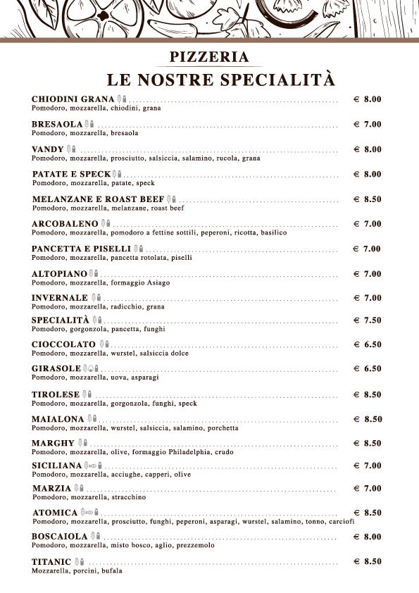Menu di Pizzeria 2P 