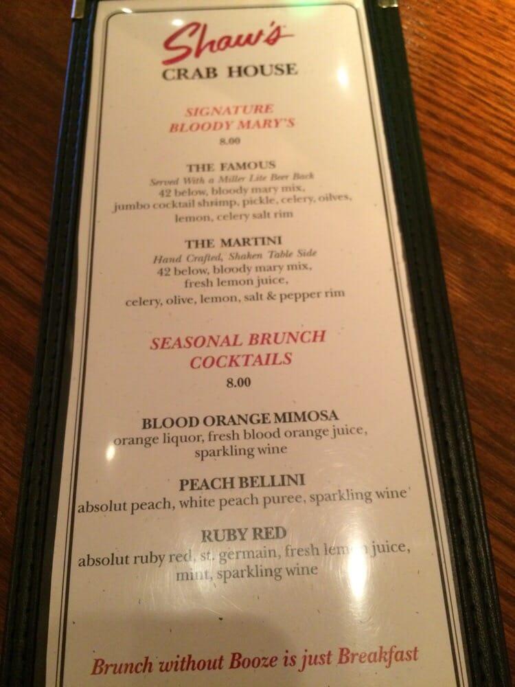 Menu at Shaw's Crab House restaurant, Schaumburg, E Higgins Rd