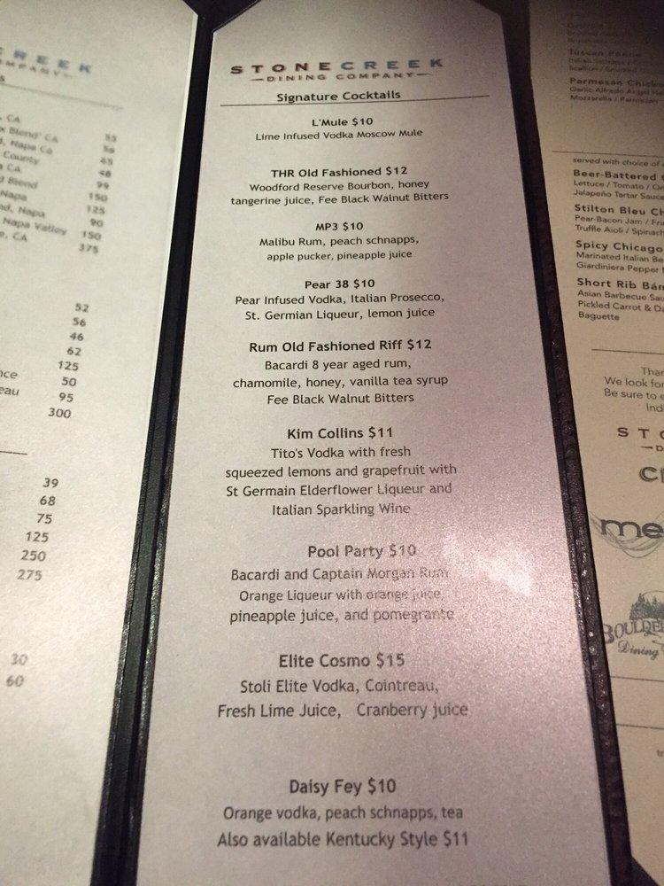 Menu at Stone Creek Dining Zionsville steakhouse, Zionsville, Weston