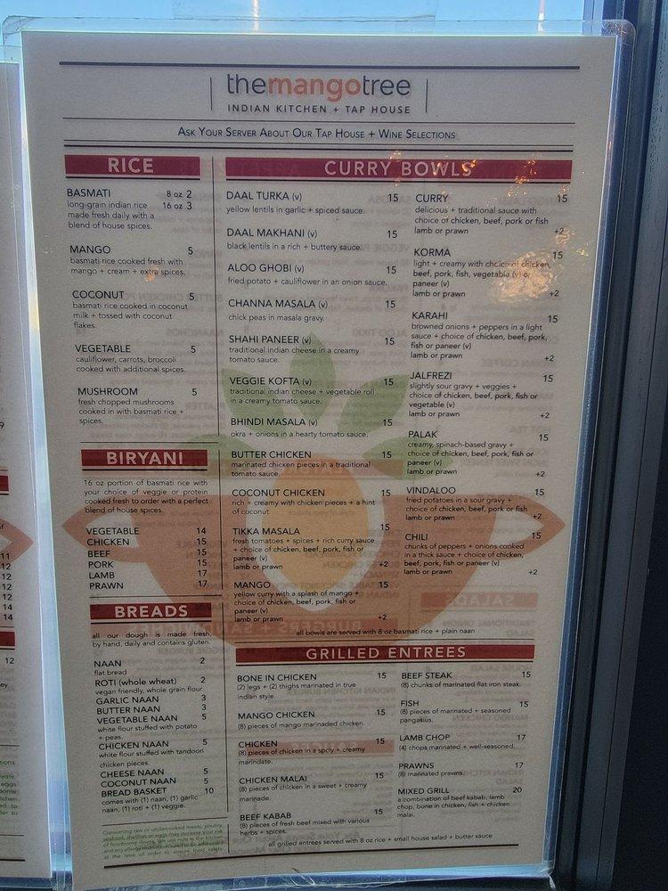 Menu at The Mango Tree restaurant, Spokane