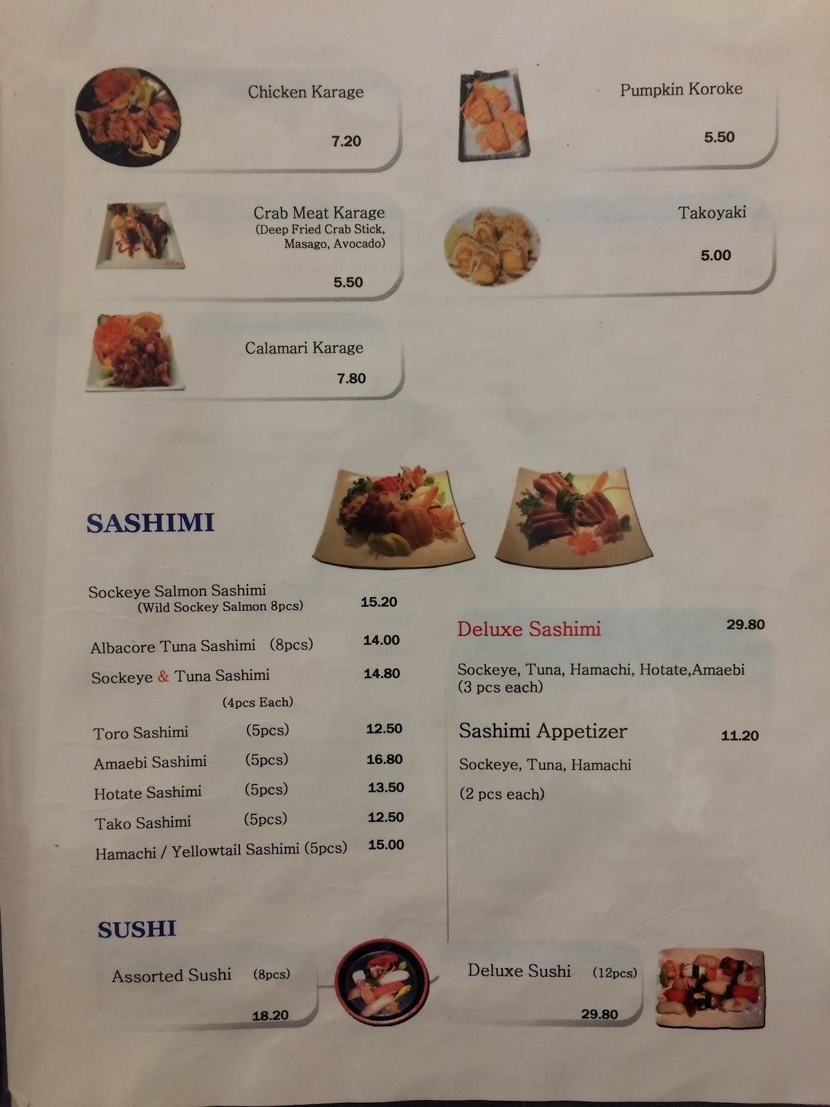Menu au HiNippon Japanese Restaurant, Vancouver