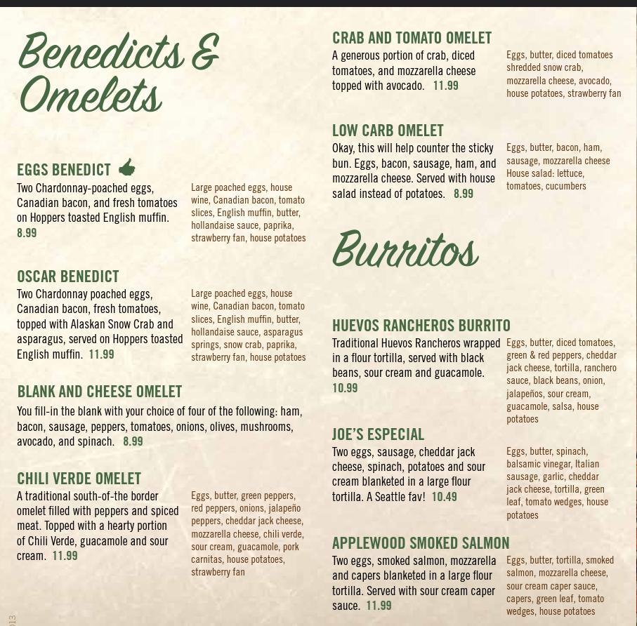 Carta del pub y bar Hopper's, Midvale