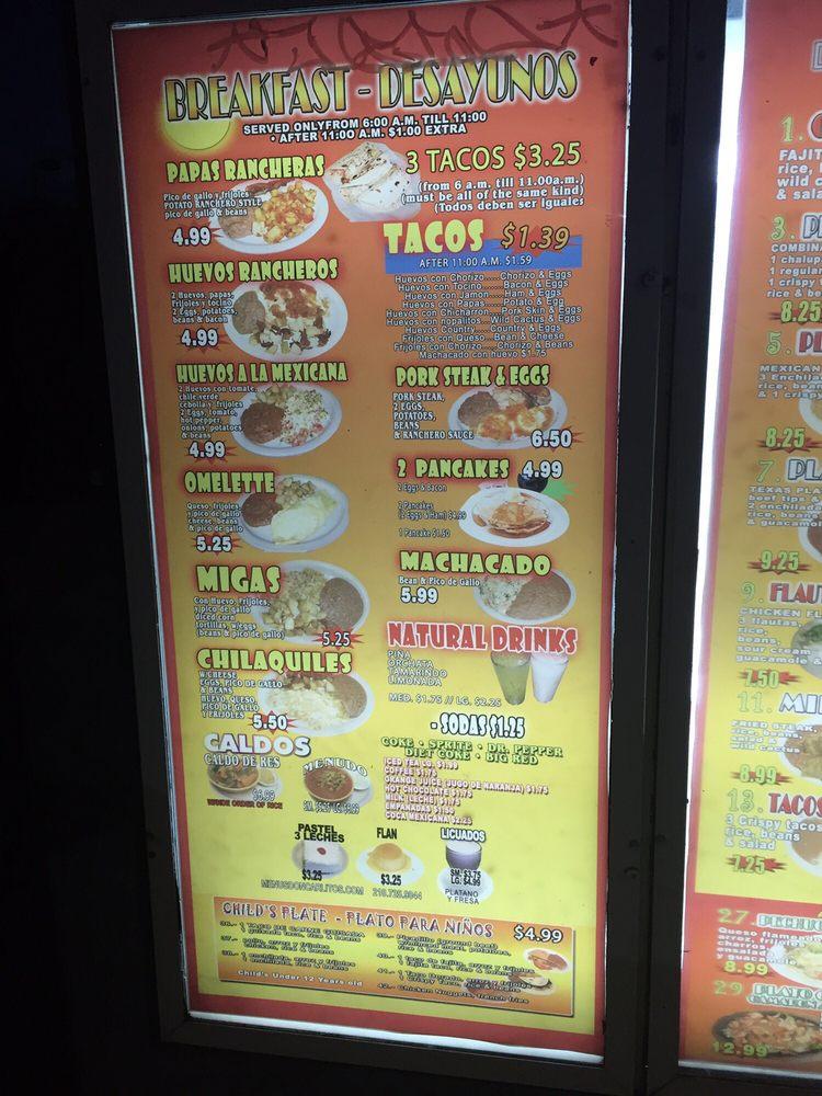 Menu at Jalisco's Breakfast Tacos and Mexican Food restaurant, San