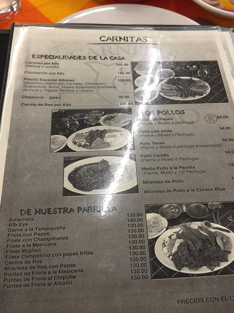 Carta Del Restaurante Carnitas Alfonso Naucalpan Del Ju Rez Perif