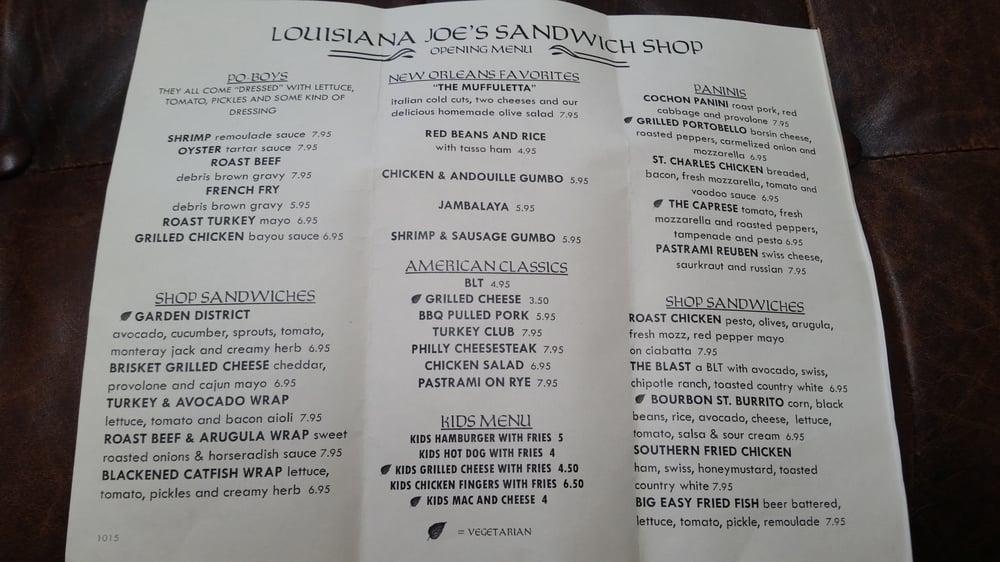 Menu at Louisiana Joe's restaurant, Oceanside