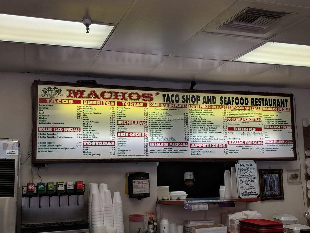 Menu at Macho's Taco Shop restaurant, La Mesa