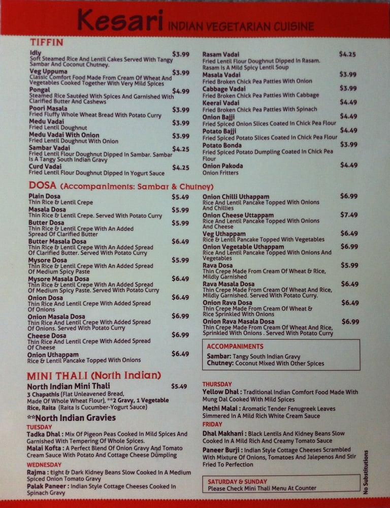 Menu at KESARI INDIAN restaurant, Plano