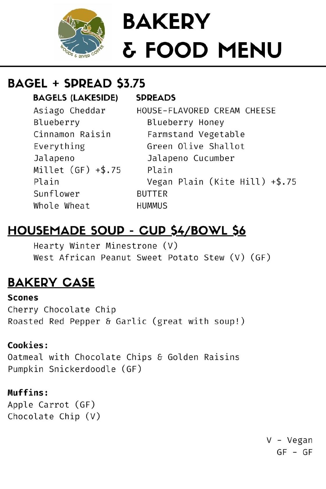 Menu at Woods & River Coffee, Oil City
