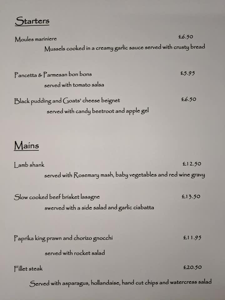 Menu at Puckersley Inn pub & bar, Oldham
