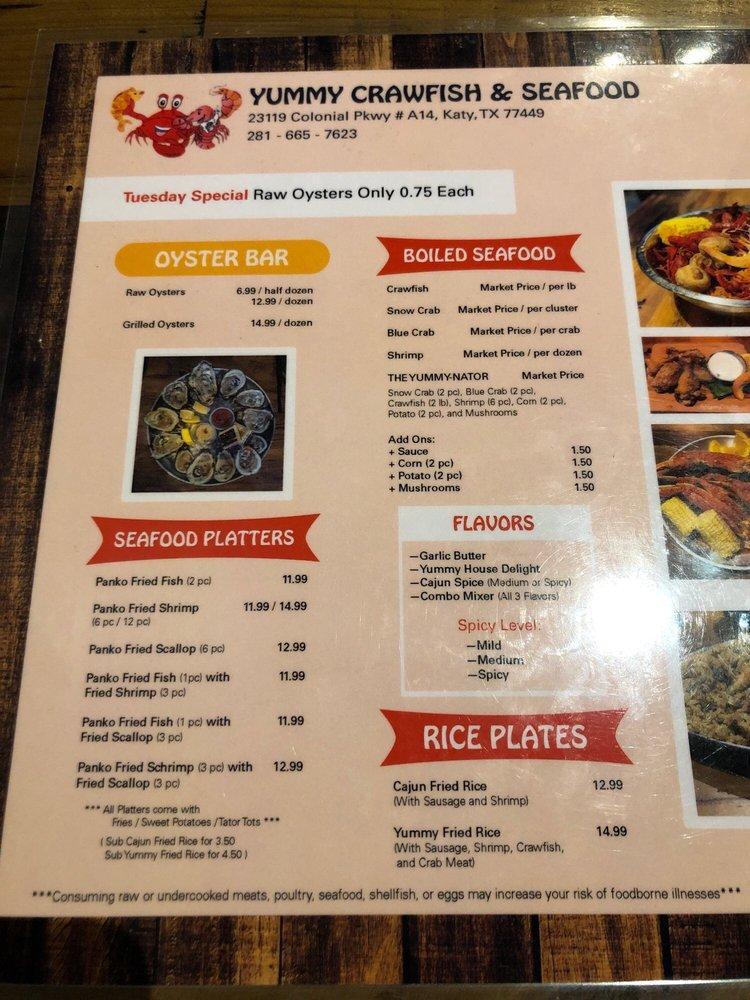 Menu at Yummy Seafood & Oyster Bar, Katy