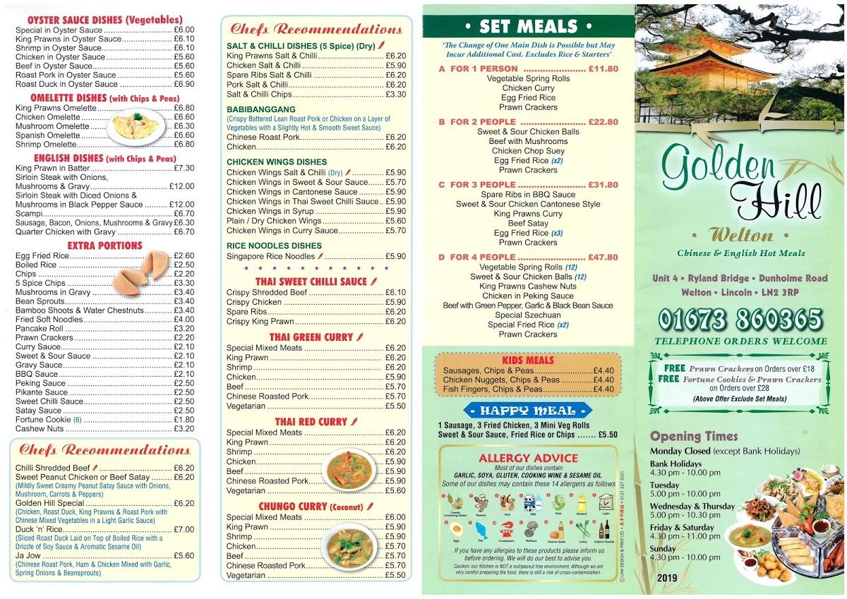Menu at Golden Hill Welton restaurant, Dunholme