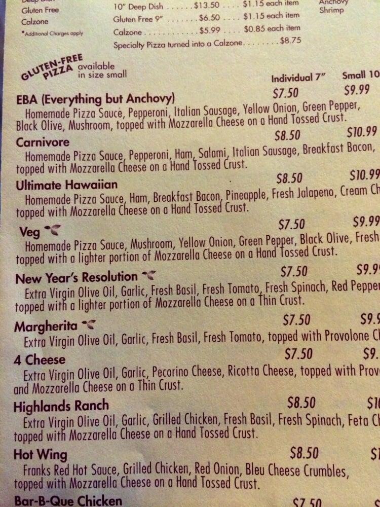 Menu at Nicolo's Chicago Style Pizza pizzeria, Highlands Ranch, S University Blvd
