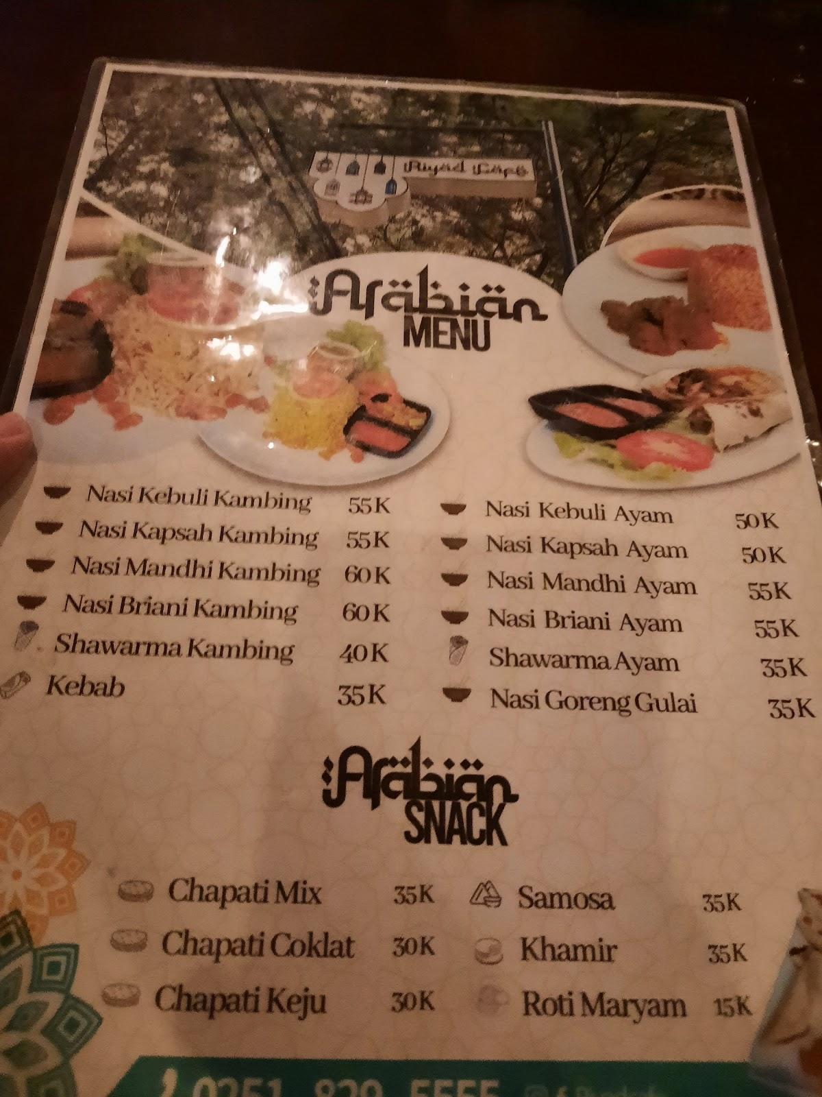 Menu at Riyadh Cafe, Indonesia