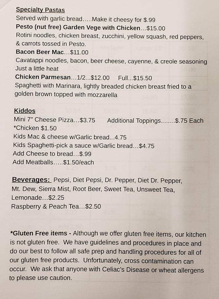 Menu at 1880 Pizza Pasta House restaurant, Jerseyville