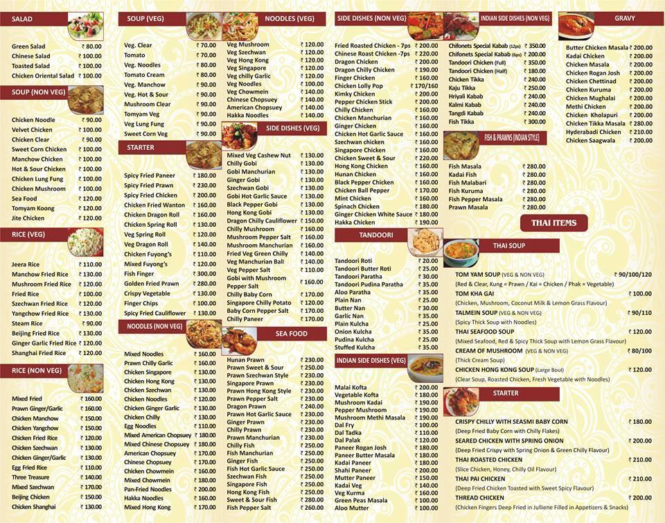 Menu At Chifonets, Kannur