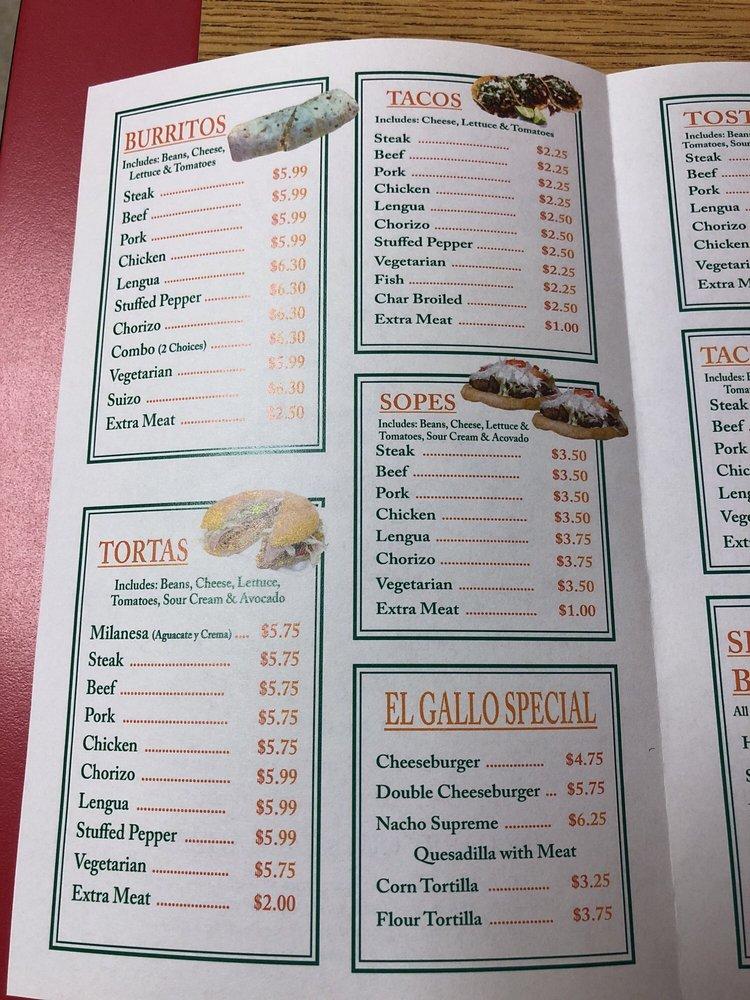 Menu at El Gallo restaurant, Chicago, W 111th St