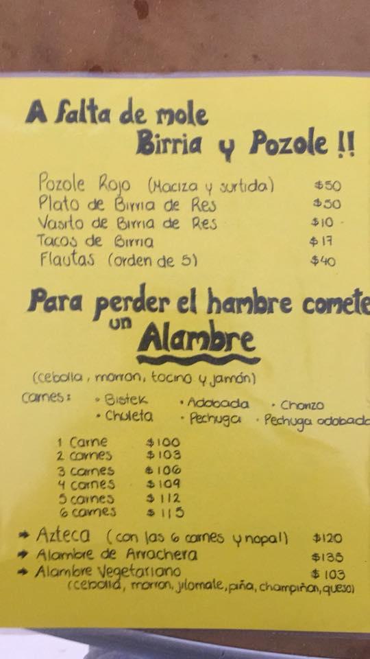 Menu at El Mexicanito restaurant, Ojo de Agua, Calle Flores