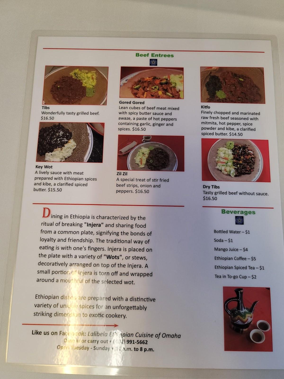 Menu at Lalibela Restaurant, Omaha