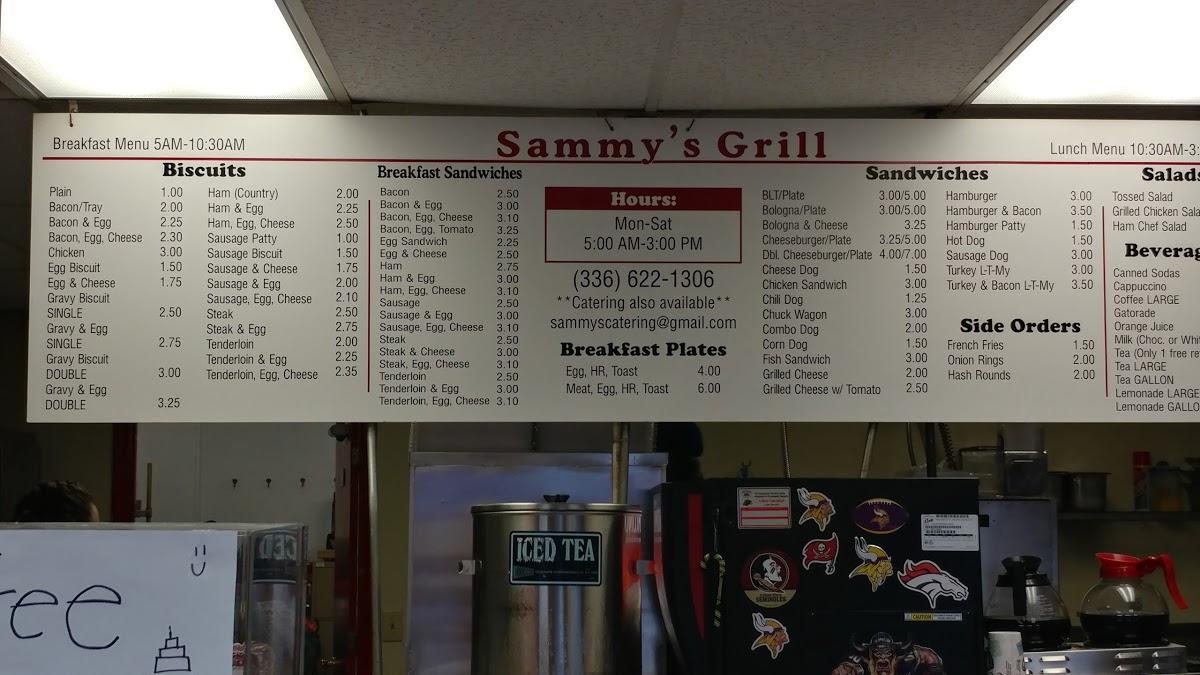 Menu at Sammy's Grill restaurant, Staley
