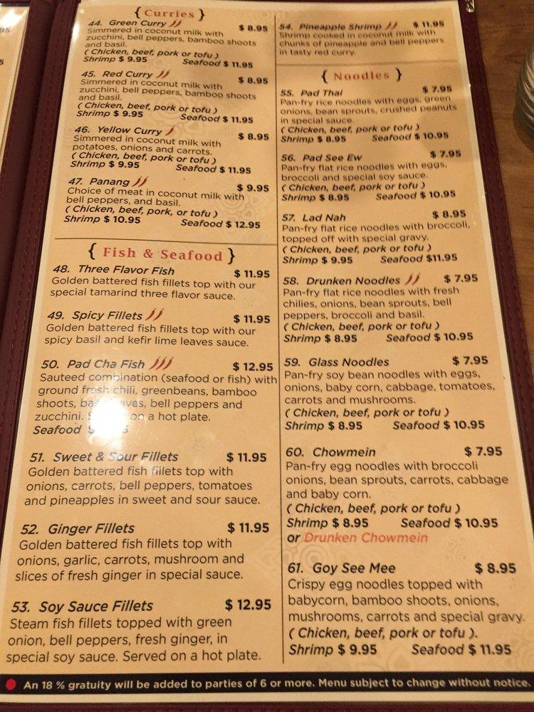 Menu at Thai Spoon Restaurant, Highland