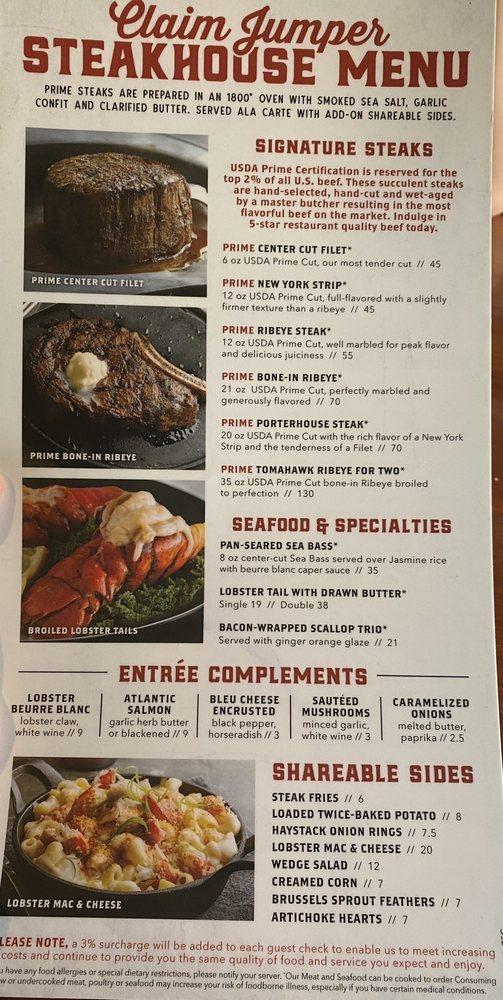 Menu At Claim Jumper Steakhouse Bar La Mesa La Mesa Grossmont