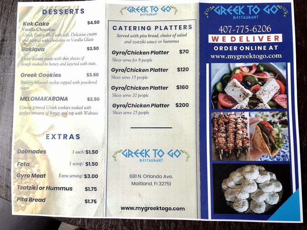 Menu at Greek To Go desserts, Maitland