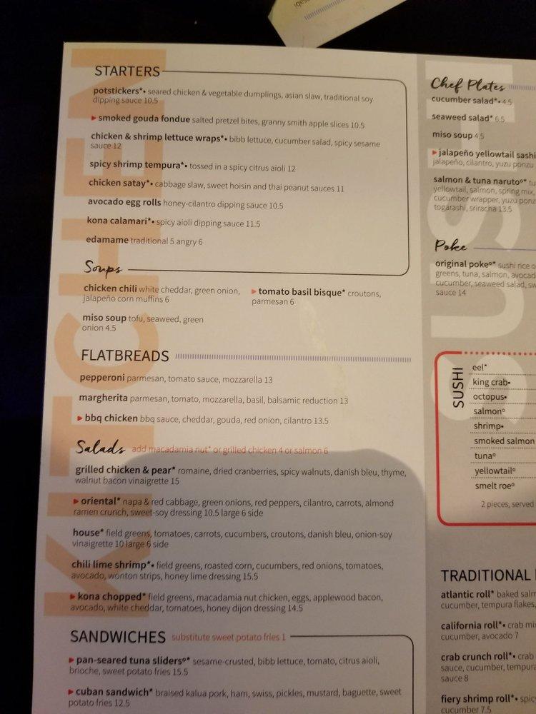 Menu at Kona Grill Boise restaurant, Meridian, E Longwing Ln 140