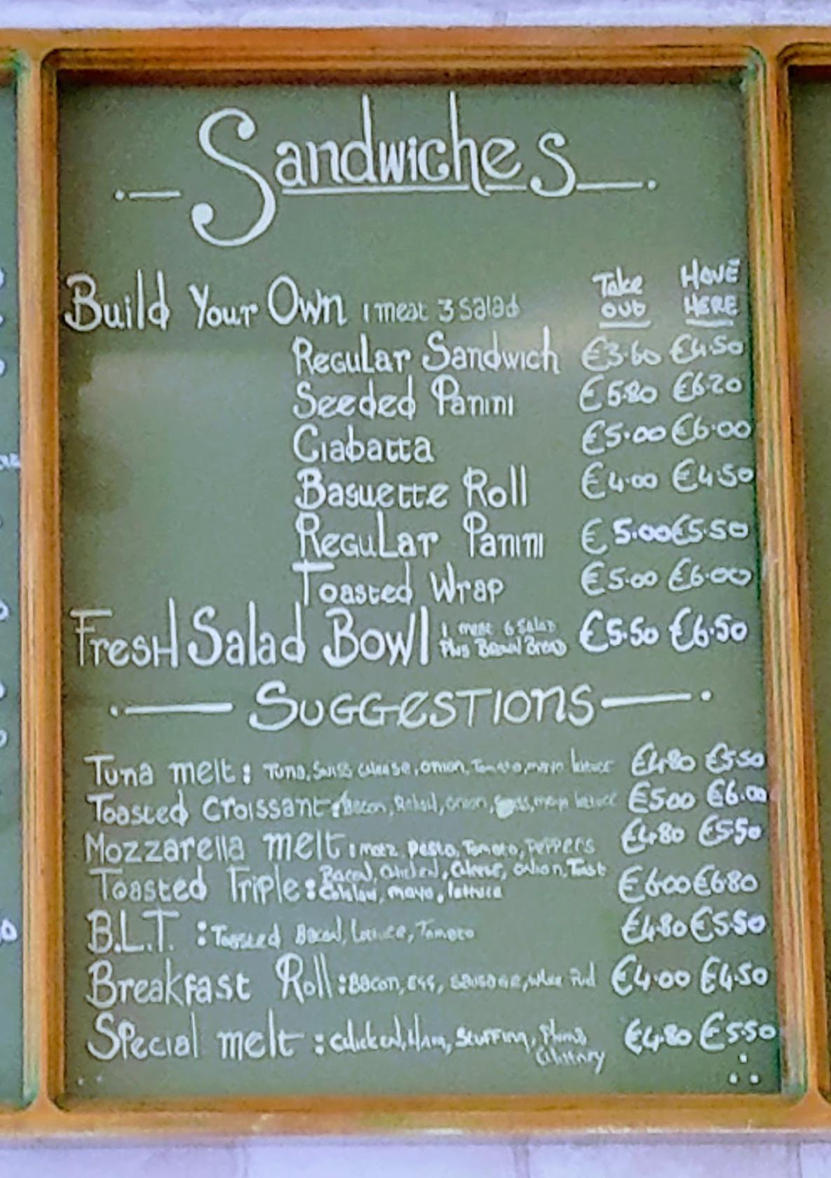 Menu at Lovinspoon restaurant, Dublin