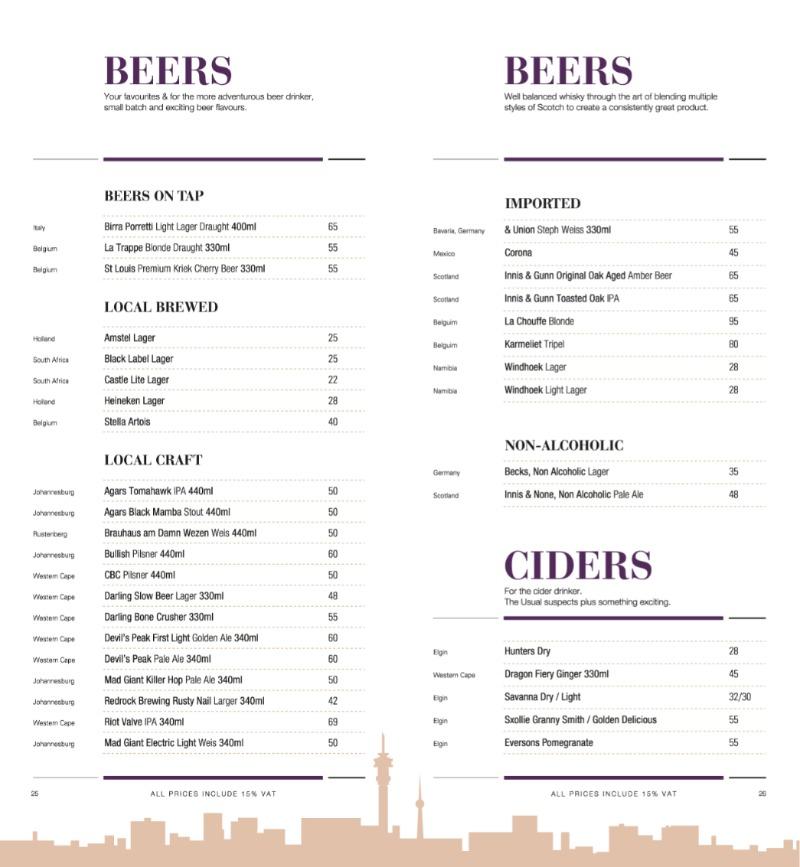 Menu at The Landmark Cocktail Bar, Sandton, Cnr William Nicol