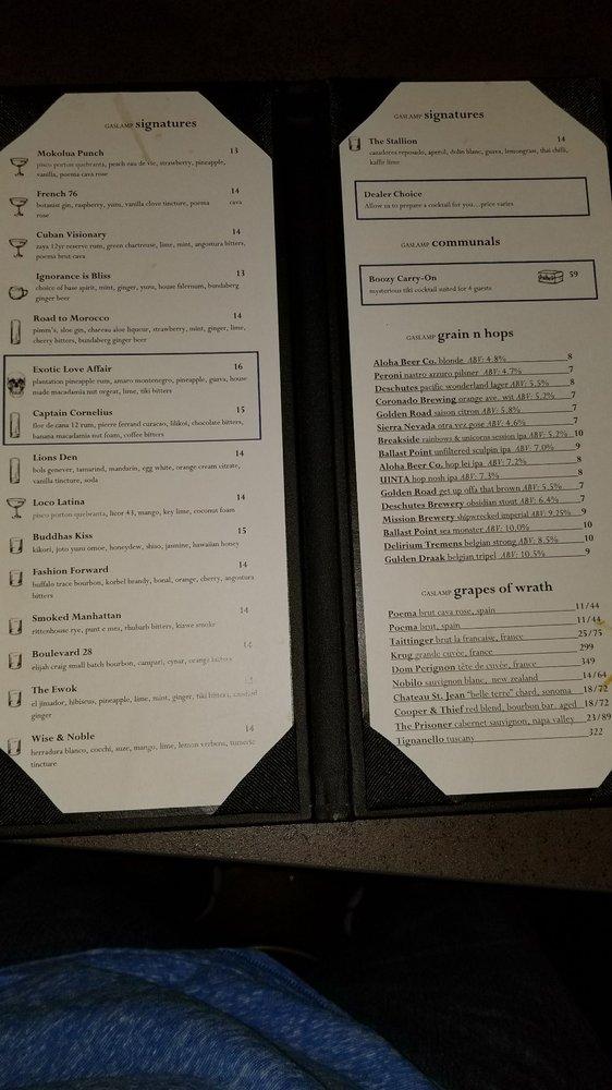 Menu at Gaslamp pub & bar, Kailua