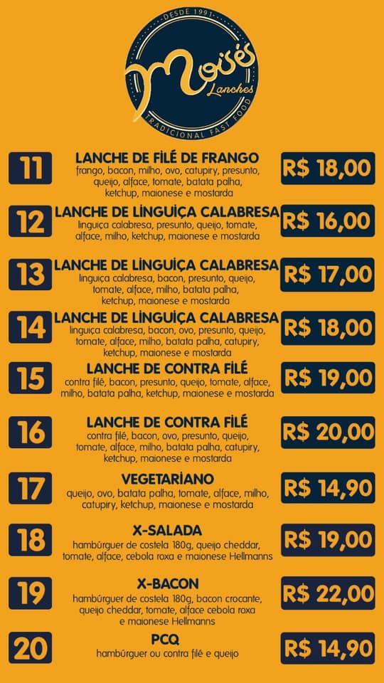 Lanche do Moisés cardápio